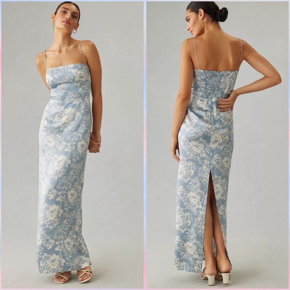 Reformation Sky Blue and Cream Floral Maxi Dress